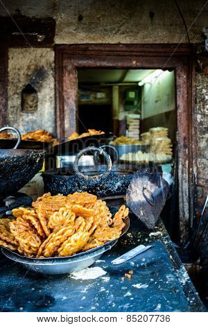 Jilebis in a dessert shop in Kathmandu, Nepal