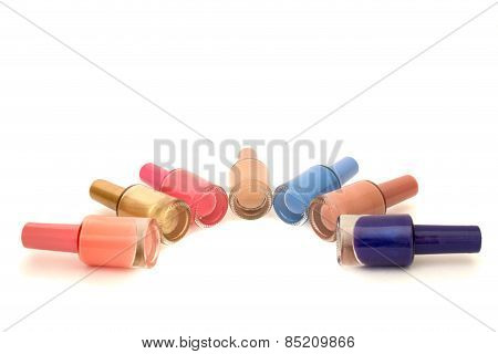 Colored Nail Polish On A White Background Isolated Over White