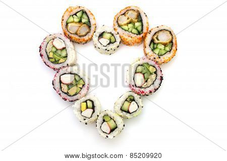 Heart Of The Rolls On Top On A White Background Isolated Overwhite