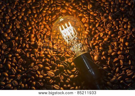 Light bulb on  coffee beans