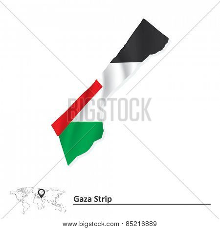 Map of Gaza Strip with flag - vector illustration