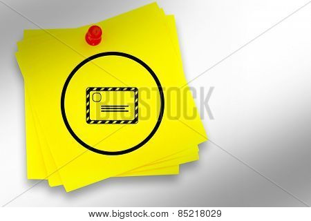 Envelope graphic against sticky note with red pushpin