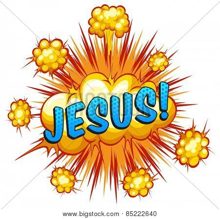 Word Jesus with cloud explosion in the back