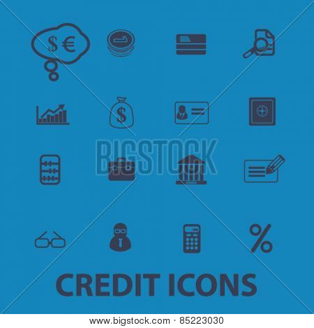 credit, bank, investment icons, signs, illustrations concept design set, vector