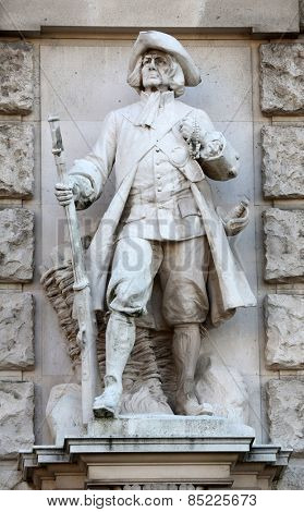 VIENNA, AUSTRIA - OCTOBER 10: Richard Kauffungen: Viennese Citizen, on the facade of the Neuen Burg on Heldenplatz in Vienna, Austria on October 10, 2014.