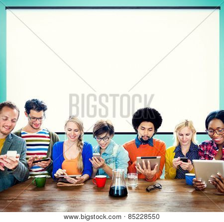 Mutiethnic Group of People Smiling Technology Tablet Concept