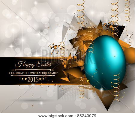 Happy Easter Background with a Colorful Egg with Shadow and greeetings text to use for elegant cards or event invitations or advertisement purposes