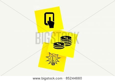 Coins against sticky note