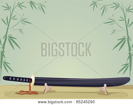 Background Illustration of a Japanese Sword Resting on a Stand