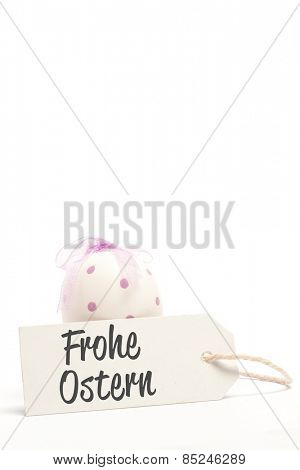 frohe ostern against blank tag in front of easter egg