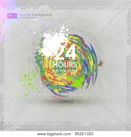 Grunge banner with an inky dribble strip with copy space. Abstract background for party. New creative grunge print for t-hirt, poster, brochure. night club paty, festival, carnival, fiesta