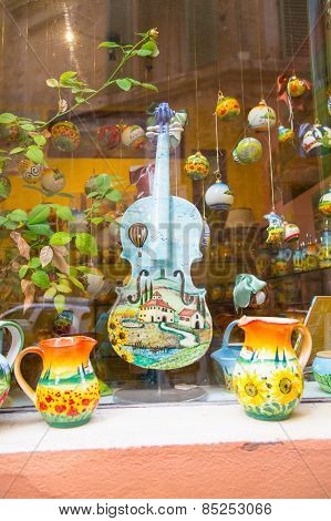 Violin And Two Jugs Traditionally Painted