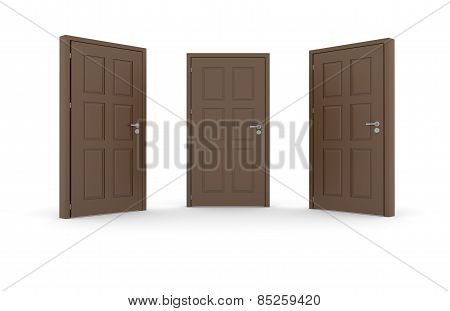 Three brown 3d door locks and doorhandle