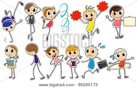 People doodles doing different activities