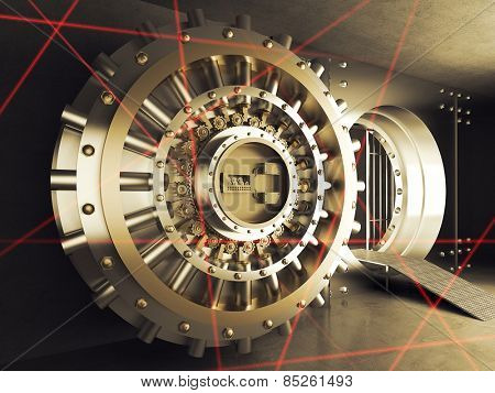 classic vault door and laser allarm