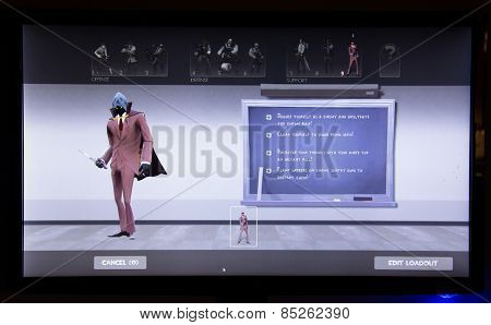 Depew, OK, USA - March 14, 2015: Red Spy on class selection screen of Team Fortress 2, a team-based first-person shooter multiplayer video game by Valve Corporation, released on October 10, 2007. 