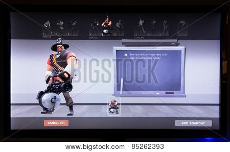 Depew, OK, USA - March 14, 2015: Red Heavy on class selection screen of Team Fortress 2, a team-based first-person shooter multiplayer video game by Valve Corporation, released on October 10, 2007. 
