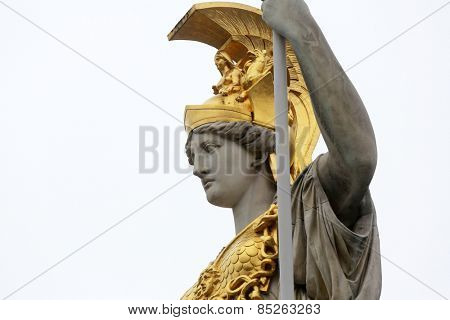 VIENNA, AUSTRIA - OCTOBER 11: Pallas Athene greek goddess of wisdom in front of Austrian parliament, Vienna, Austria on October 11, 2014.