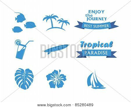 Set Of Tropical Icons In Flat Style