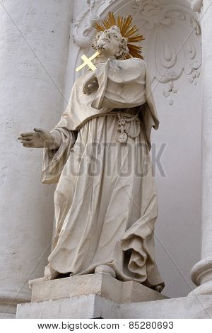GRAZ, AUSTRIA - JANUARY 10, 2015: Saint Francis of Assisi on the portal of Mariahilf church in Graz, Styria, Austria on January 10, 2015.