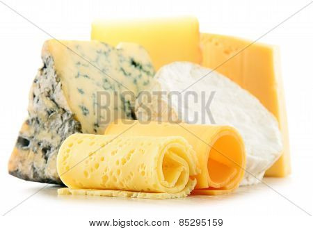 Different Sorts Of Cheese Isolated On White Background