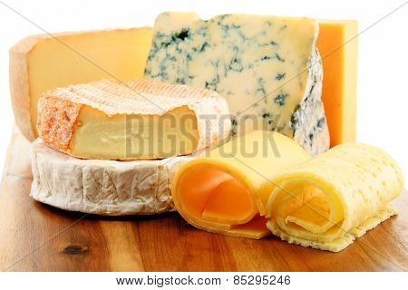 Different Sorts Of Cheese Isolated On White Background