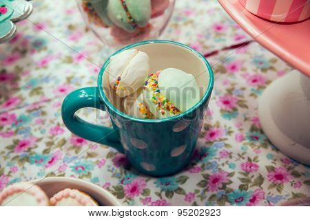 Prepared birthday table with sweets for children party