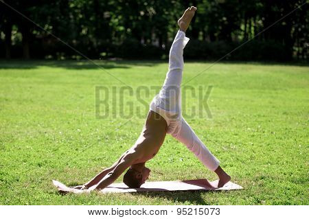 One-legged Down Dog Yoga In Park