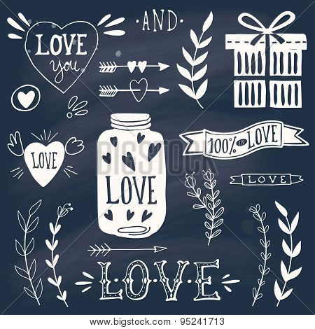 Valentine's day and wedding design elements and lettering