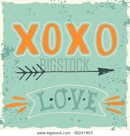 Valentine's day design elements with grunge textured background