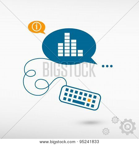 Soundwave Music Symbol And Keyboard On Chat Speech Bubbles.