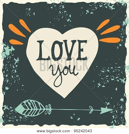 Valentine's day design elements with grunge textured background
