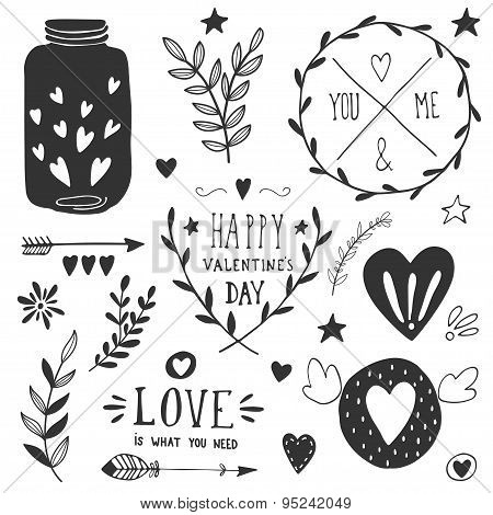 Set of Valentine's day and wedding design elements