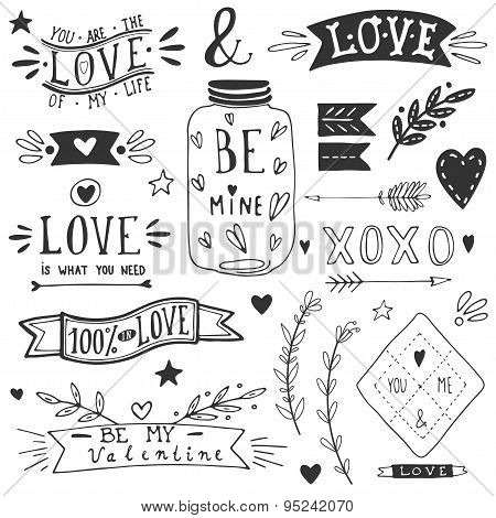 Set of Valentine's day and wedding design elements