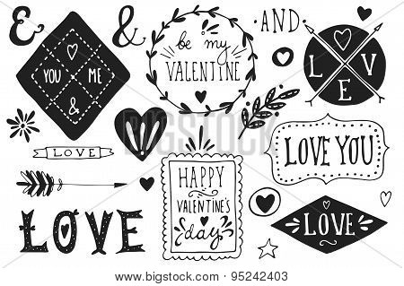 Set of Valentine's day and wedding design elements
