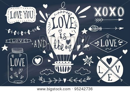 Valentine's Day Design Elements On Blackboard