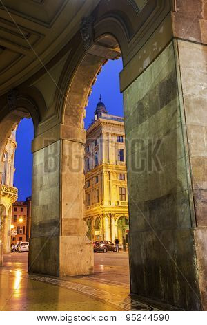 Arch Building On Piazza De Ferrari In Genoa, Italy