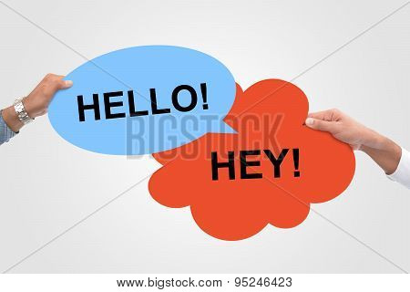 Two Hello Hey! Speech Bubbles meeting