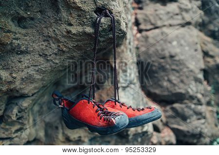 Climbing Shoes On Rock