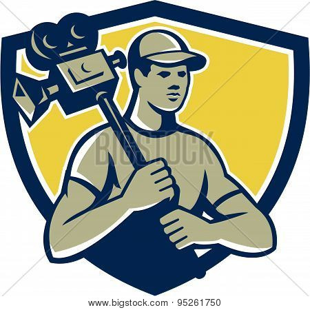 Cameraman Vintage Film Movie Camera Shield Retro