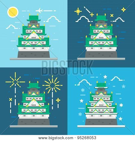 Flat Design Of Osaka Castle Japan