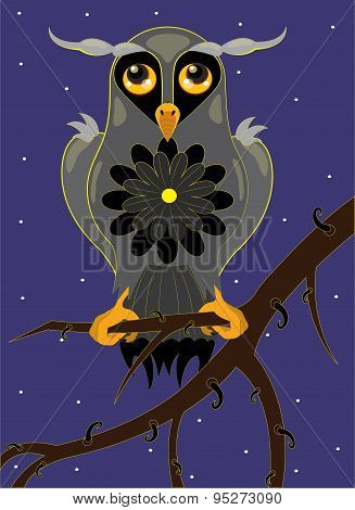 Owl with a flower on a breast.