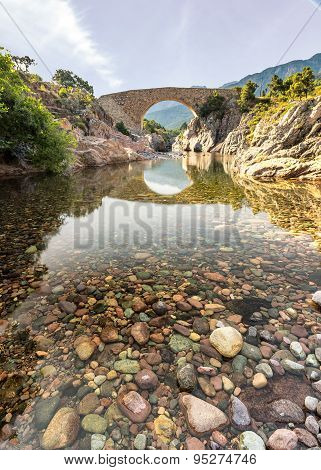 Ponte Vecchiu Bridge Over Fango River In Corsica