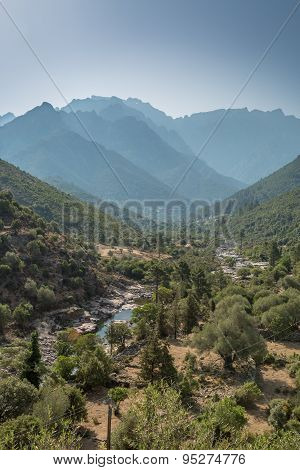 Fango Valley In Corsica With Mountains In Background
