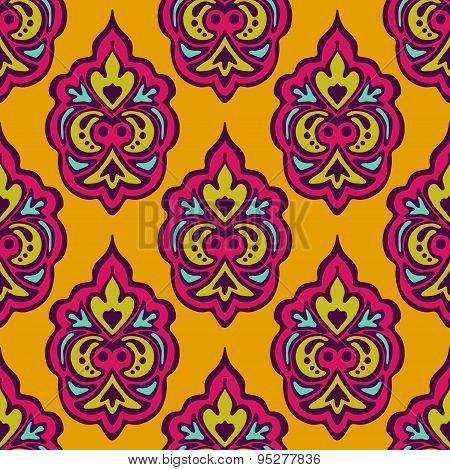 Damask vector festive yellow abstract seamless pattern