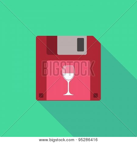 Long Shadow Floppy Icon With A Cup Of Wine