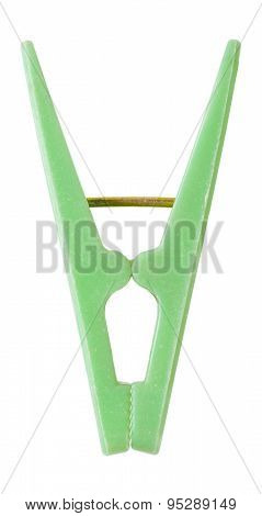 Green Clothespin Isolated On White Background