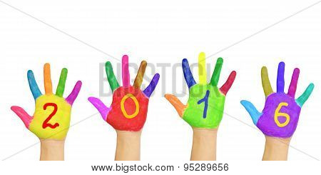 Kids Colorful Hands Forming Number 2016