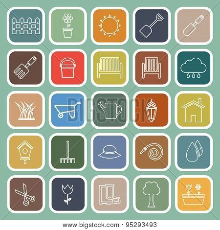 Gardening Line Flat Icons On Green Background