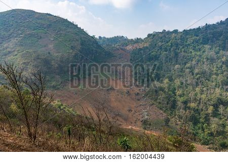 Landslide from the top of the high moutain in the national park.